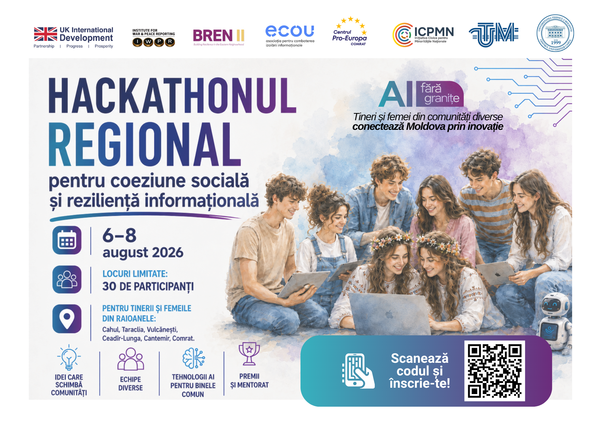 Asociația ECOU anunță startul înscrierilor la Hackathonul Regional pentru Coeziune Socială și Reziliență Informațională. Deadline aplicare - 30 iulie 2026